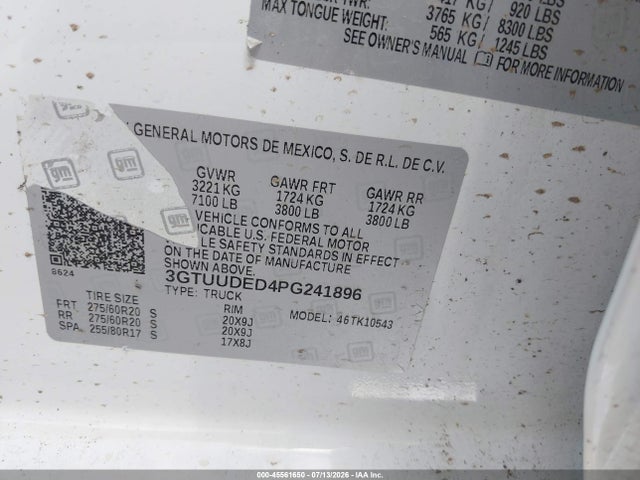 2023 Gmc Sierra 1500 4wd  Short Box Slt მანქანა იყიდება აუქციონზე, vin: 3GTUUDED4PG241896, აუქციონის ნომერი: 45561650