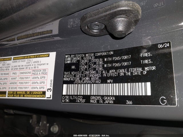 45561658 :رقم المزاد ، JTERU5JR5R6291462 vin ، 2024 Toyota 4runner Trd Off Road Premium مزاد بيع