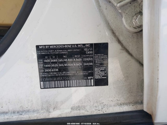 45561666 :رقم المزاد ، 4JGBB8GB1BA706606 vin ، 2011 Mercedes-benz Ml 350 4matic مزاد بيع