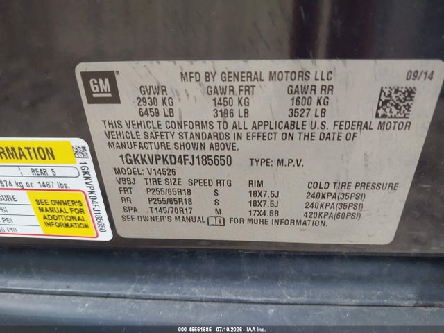 GMC Acadia Sle-2 2015 1GKKVPKD4FJ185650 Image 9