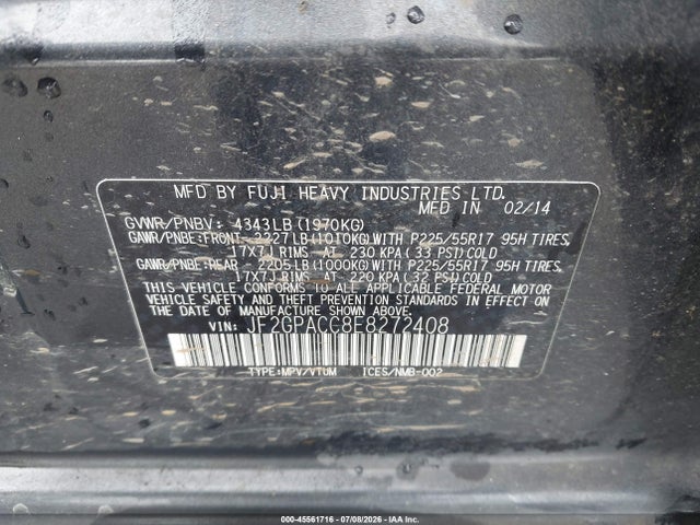 Subaru Xv Crosstrek 2.0i Premium 2014 JF2GPACC8E8272408 Image 9