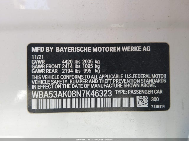 Aukcja sprzedaży 2022 Bmw 228 Gran Coupe I Sdrive, vin: WBA53AK08N7K46323, numer aukcji: 45561733