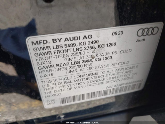 WA1AAAFY4M2009843 Audi Q5 Premium 45 Tfsi Quattro S Tronic
