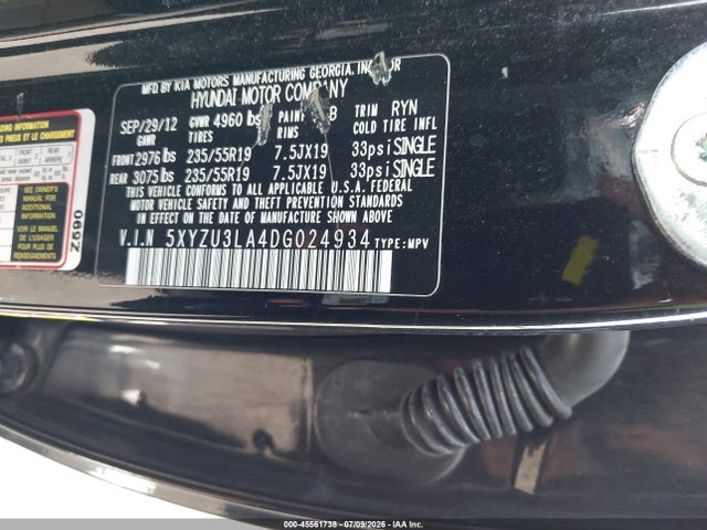 45561738 :رقم المزاد ، 5XYZU3LA4DG024934 vin ، 2013 Hyundai Santa Fe Sport 2.0t مزاد بيع