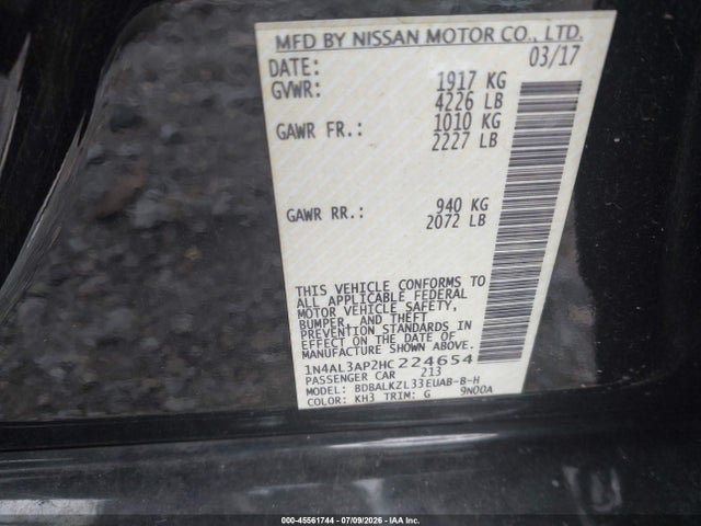 Продаж на аукціоні авто 2017 Nissan Altima 2.5 Sv, vin: 1N4AL3AP2HC224654, номер лоту: 45561744
