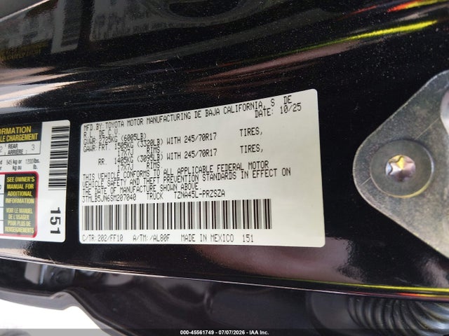 Продаж на аукціоні авто 2025 Toyota Tacoma Sr5, vin: 3TMLB5JN6SM207040, номер лоту: 45561749
