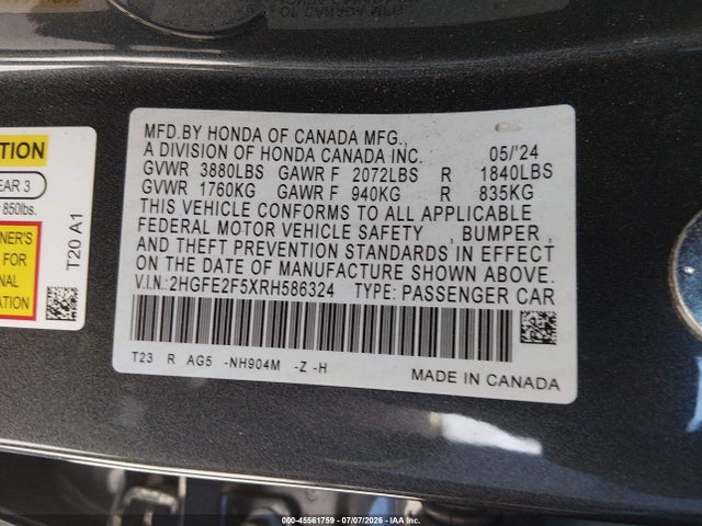 Honda Civic Sport 2024 2HGFE2F5XRH586324 Image 9