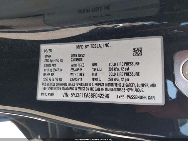5YJ3E1EA3SF042396 Tesla Model 3 Long Range Rear-wheel Drive/standard Rear-wheel Drive