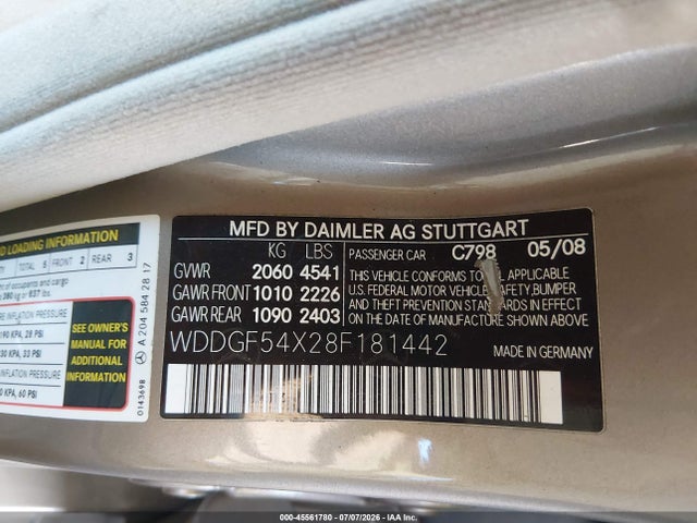 Продаж на аукціоні авто 2008 Mercedes-benz C 300 Luxury/sport, vin: WDDGF54X28F181442, номер лоту: 45561780