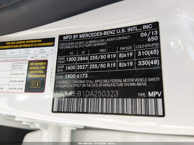 Aukcja sprzedaży 2013 Mercedes-benz Ml 350, vin: 4JGDA5JB1DA250323, numer aukcji: 45561824