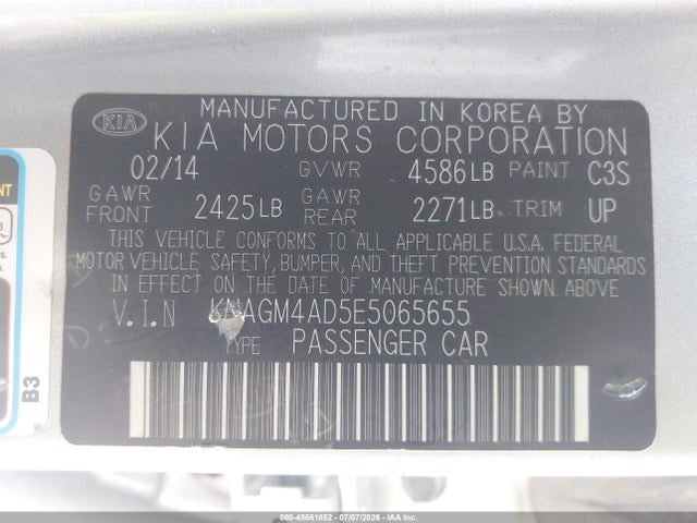 KIA Optima Hybrid Lx 2014 KNAGM4AD5E5065655 Image 9