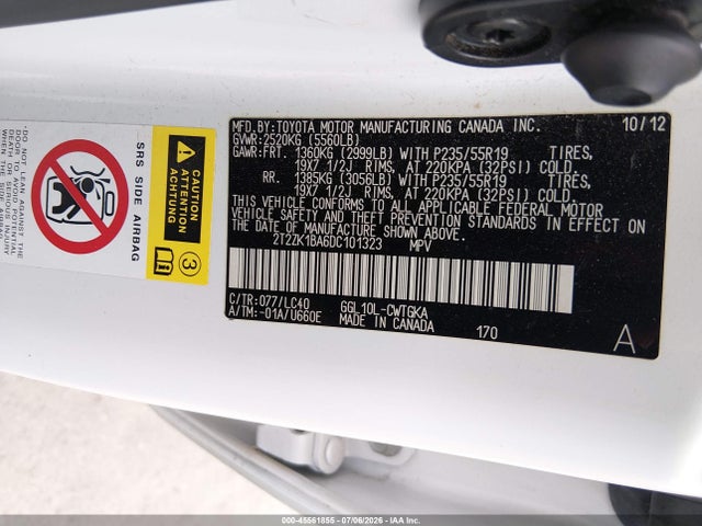 45561855 :رقم المزاد ، 2T2ZK1BA6DC101323 vin ، 2013 Lexus Rx 350 مزاد بيع