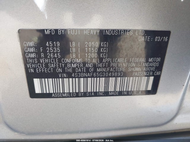 4S3BNAF65G3049893 Subaru Legacy 2.5i Premium