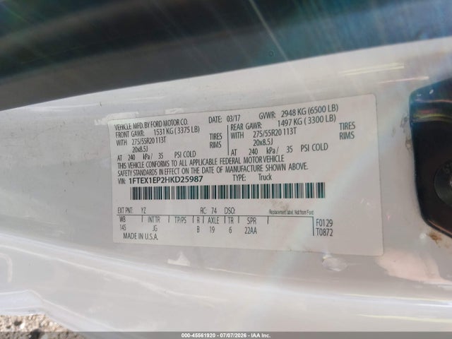 1FTEX1EP2HKD25987 Ford F-150 Lariat/xl/xlt