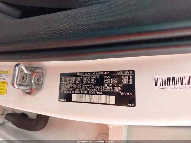 Aukcja sprzedaży 2019 Volvo Xc90 T6 Momentum, vin: YV4A22PK9K1435546, numer aukcji: 45561923