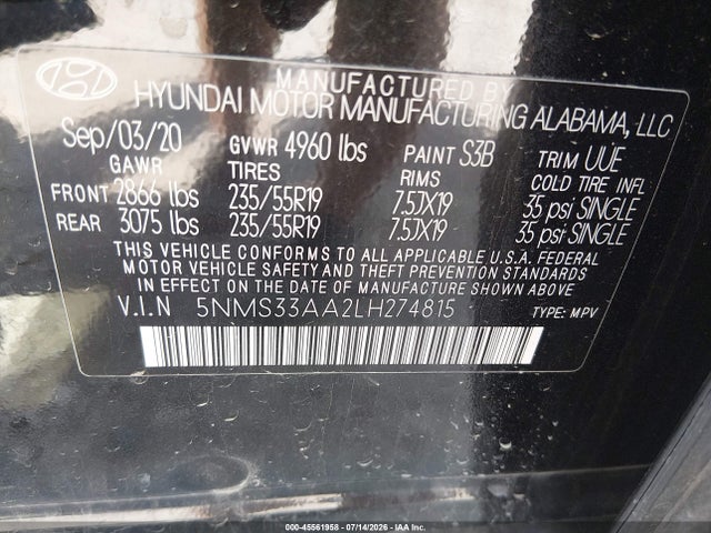 Hyundai Santa Fe Sel 2.0t 2020 5NMS33AA2LH274815 Image 9