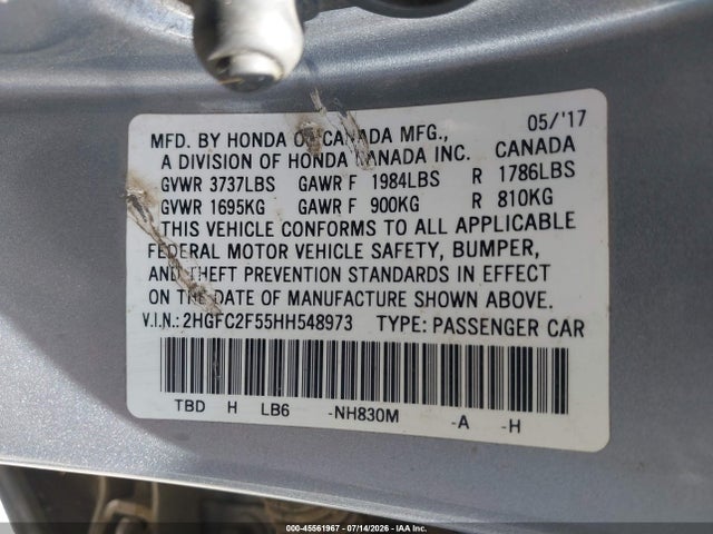 Honda Civic Lx 2017 2HGFC2F55HH548973 Image 9
