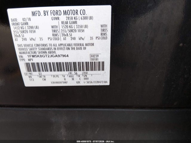 Продаж на аукціоні авто 2018 Ford Explorer Sport, vin: 1FM5K8GT2JGA97964, номер лоту: 45561975