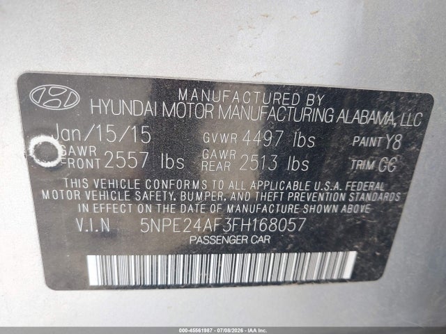 Hyundai SONATA SE 2015 5NPE24AF3FH168057 Image 9