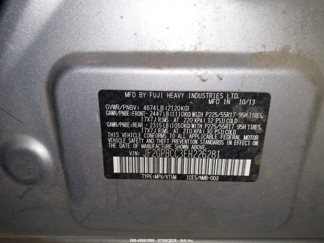 Aukcja sprzedaży 2014 Subaru Xv Crosstrek Hybrid 2.0i, vin: JF2GPBCC3EH226281, numer aukcji: 45561990