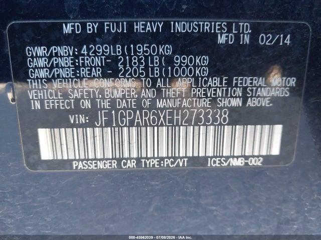 JF1GPAR6XEH273338 Subaru Impreza 2.0i Sport Limited