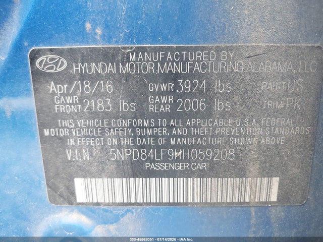 Hyundai ELANTRA SE 2017 5NPD84LF9HH059208 Image 9