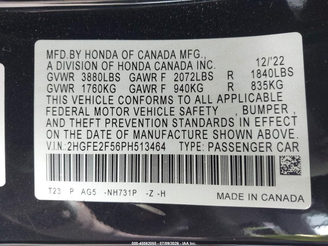 Honda Civic Sport 2023 2HGFE2F56PH513464 Image 9
