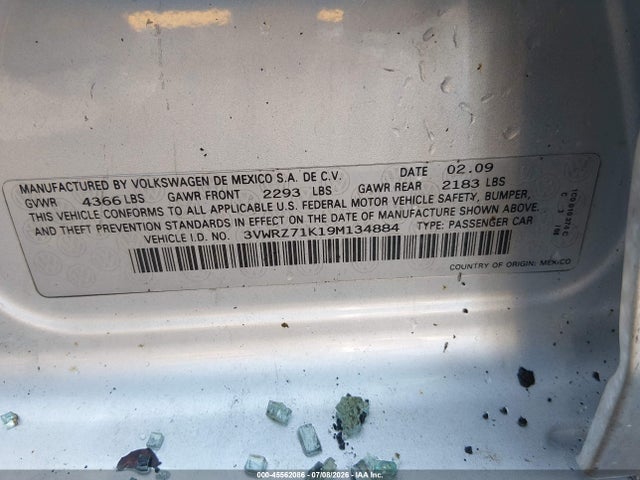 45562086 :رقم المزاد ، 3VWRZ71K19M134884 vin ، 2009 Volkswagen Jetta Se مزاد بيع