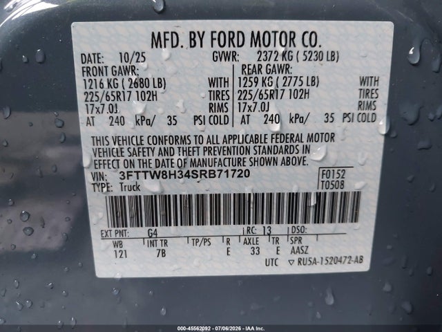 Продаж на аукціоні авто 2025 Ford Maverick Xlt, vin: 3FTTW8H34SRB71720, номер лоту: 45562092