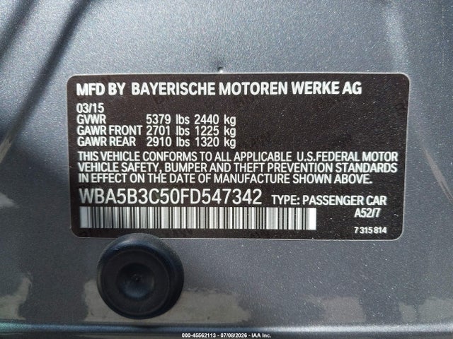 Aukcja sprzedaży 2015 Bmw 535i Xdrive, vin: WBA5B3C50FD547342, numer aukcji: 45562113