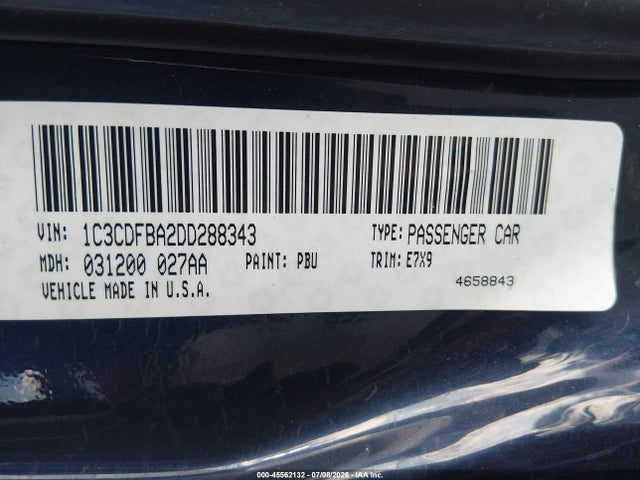 Aukcja sprzedaży 2013 Dodge Dart Sxt, vin: 1C3CDFBA2DD288343, numer aukcji: 45562132