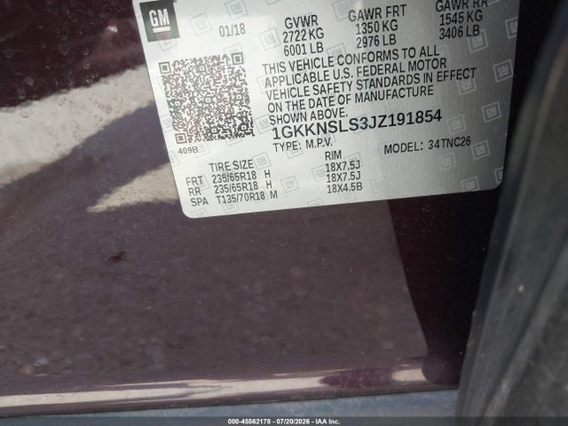 Продаж на аукціоні авто 2018 Gmc Acadia Sle-2, vin: 1GKKNSLS3JZ191854, номер лоту: 45562178