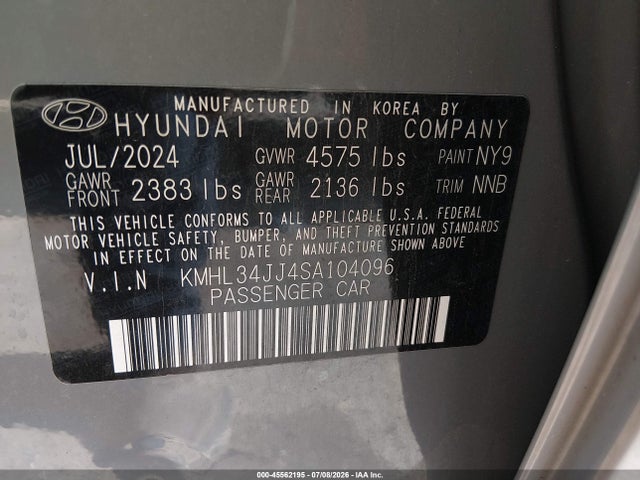 Продаж на аукціоні авто 2025 Hyundai Sonata Hybrid Sel, vin: KMHL34JJ4SA104096, номер лоту: 45562195