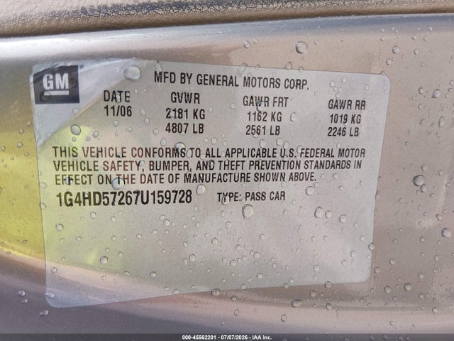 Продаж на аукціоні авто 2007 Buick Lucerne Cxl, vin: 1G4HD57267U159728, номер лоту: 45562201