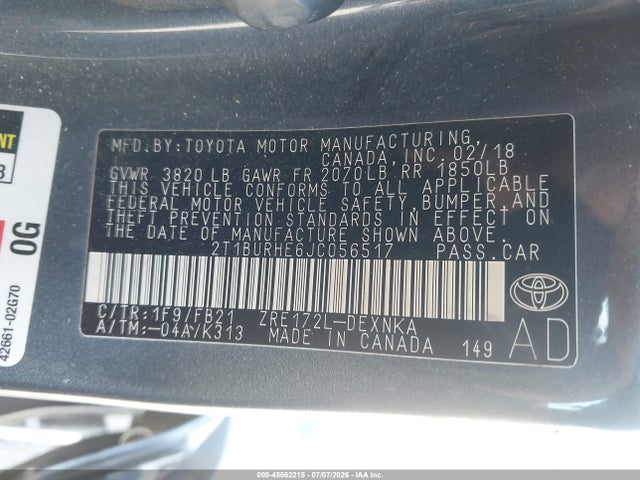 Toyota COROLLA LE 2018 2T1BURHE6JC056517 Image 9