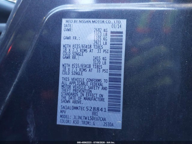 Продаж на аукціоні авто 2014 Infiniti Qx60, vin: 5N1AL0MM7EC528841, номер лоту: 45562223