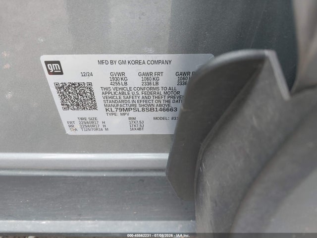 Продажа на аукционе авто 2025 Chevrolet Trailblazer Fwd Lt, vin: KL79MPSL8SB146663, номер лота: 45562231