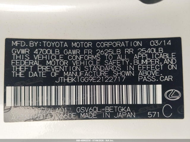 Lexus ES 350 2014 JTHBK1GG9E2122717 Image 9