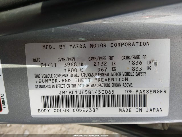 Aukcja sprzedaży 2011 Mazda Mazda3 I Sport, vin: JM1BL1UF5B1450065, numer aukcji: 45562293