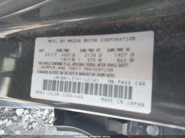 45562295 :رقم المزاد ، JM1BN1L37H1145161 vin ، 2017 Mazda Mazda3 Touring 2.5 مزاد بيع