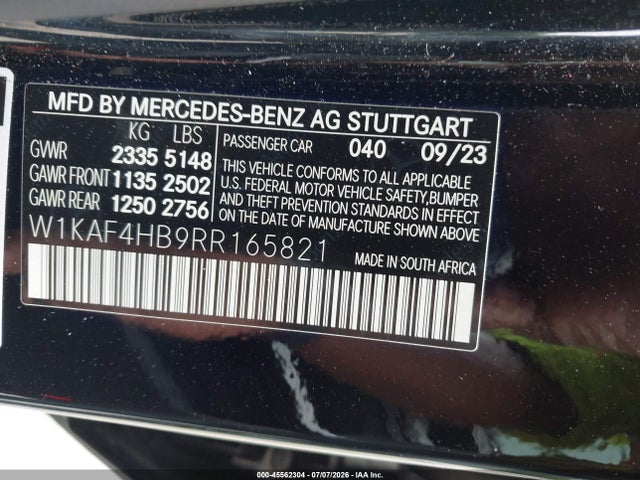 Aukcja sprzedaży 2024 Mercedes-benz C 300, vin: W1KAF4HB9RR165821, numer aukcji: 45562304