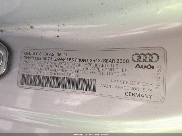 Auction sale of the 2012 Audi A5 2.0t Premium, vin: WAULFAFH0CN000826, lot number: 45562325