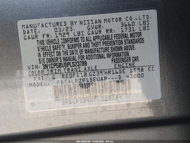 3N1CP5BV0PL523789 Nissan Kicks S Xtronic Cvt