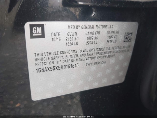2017 Cadillac Cts Luxury მანქანა იყიდება აუქციონზე, vin: 1G6AX5SX5H0151616, აუქციონის ნომერი: 45562378