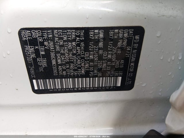 2021 Nissan Rogue Sv Intelligent Awd მანქანა იყიდება აუქციონზე, vin: JN8AT3BB2MW230903, აუქციონის ნომერი: 45562387