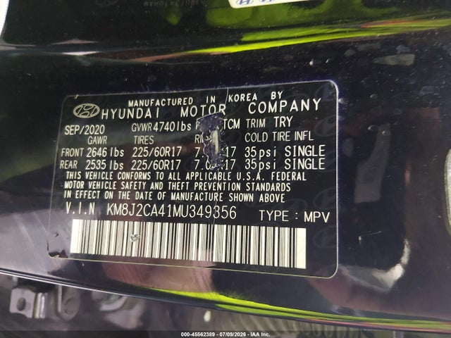 2021 Hyundai Tucson Se მანქანა იყიდება აუქციონზე, vin: KM8J2CA41MU349356, აუქციონის ნომერი: 45562389