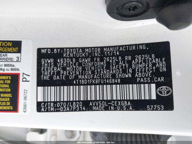 4T1BD1FK8FU146848 Toyota Camry Hybrid Xle