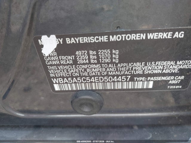 45562500 :رقم المزاد ، WBA5A5C54ED504457 vin ، 2014 Bmw 528i مزاد بيع