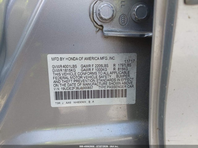 Aukcja sprzedaży 2018 Acura Ilx Acurawatch Plus Package, vin: 19UDE2F38JA000857, numer aukcji: 45562508