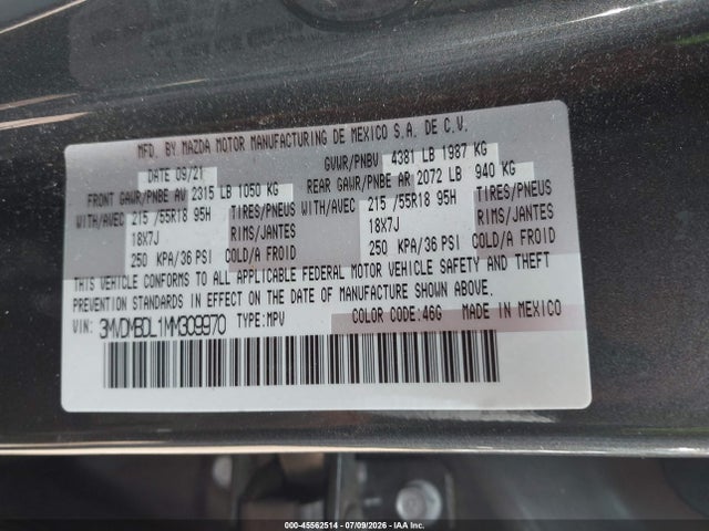 Продаж на аукціоні авто 2021 Mazda Cx-30 Premium, vin: 3MVDMBDL1MM309970, номер лоту: 45562514